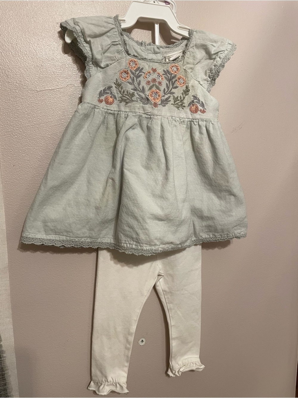 Artisan NY light sage green embroidered kids dress and pant set